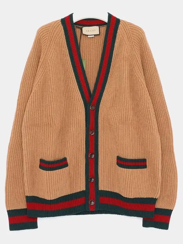 Web Knit Wool Cardigan Camel - GUCCI - BALAAN 4