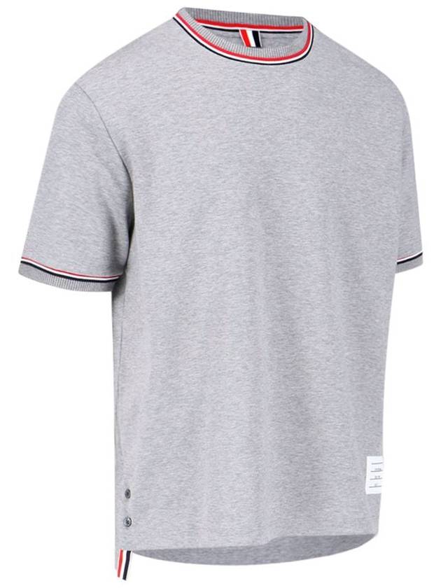 RWB Trimmed Cotton Short Sleeve T-Shirt Grey - THOM BROWNE - BALAAN 3