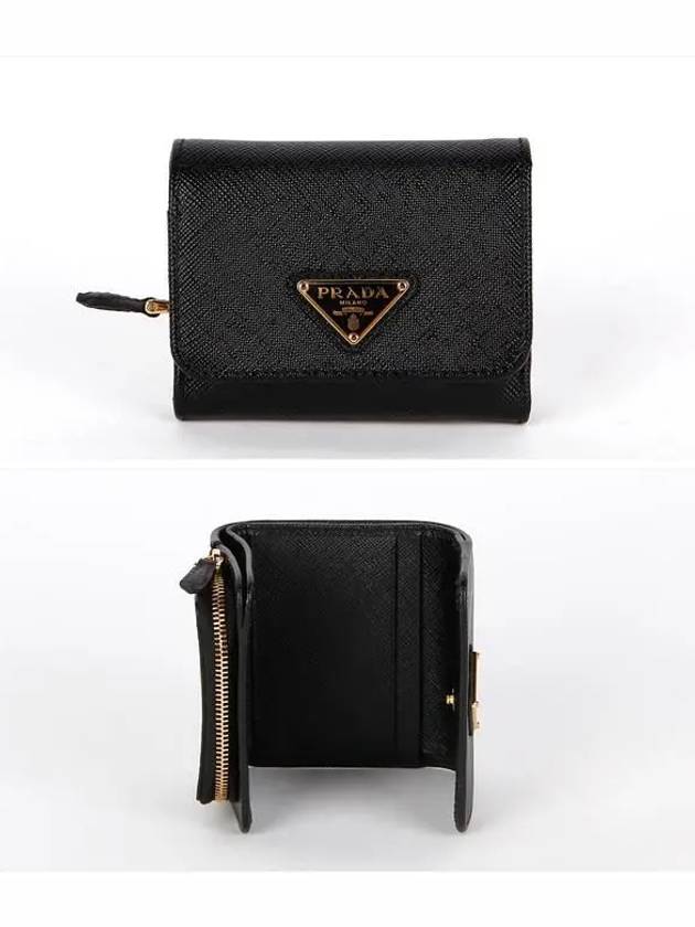 Saffiano Tri-Fold Leather Half Wallet Black - PRADA - BALAAN 3