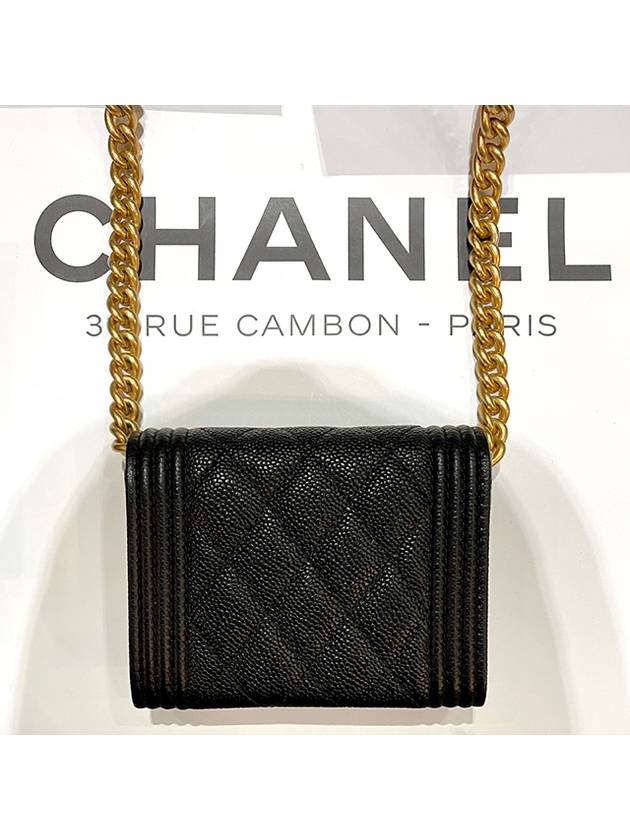 Boy Flap Chain Grained Calfskin Coin Case Gold Black - CHANEL - BALAAN 4