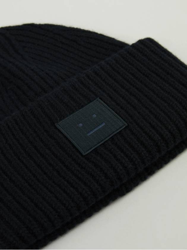 Face Patch Ribbed Wool Beanie Black - ACNE STUDIOS - BALAAN 4