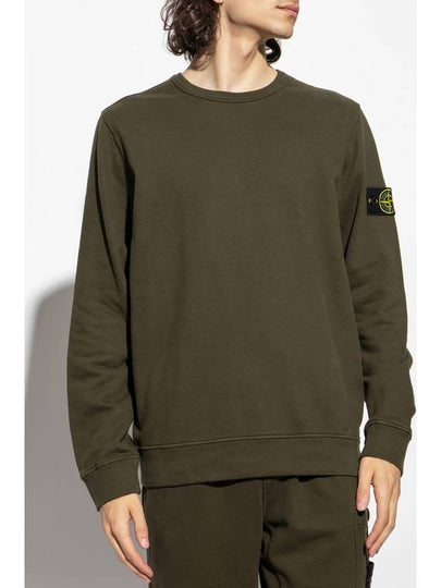 Brushed Cotton Fleece Garment Dyed Crewneck Sweatshirt Olive Green - STONE ISLAND - BALAAN 2