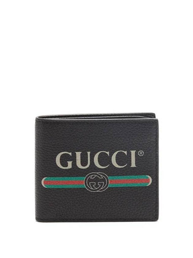 Logo Print Leather Half Wallet Black - GUCCI - BALAAN 1