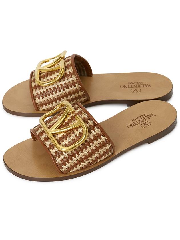 Raffia VLogo Signature Slippers Natural Brown - VALENTINO - BALAAN 2