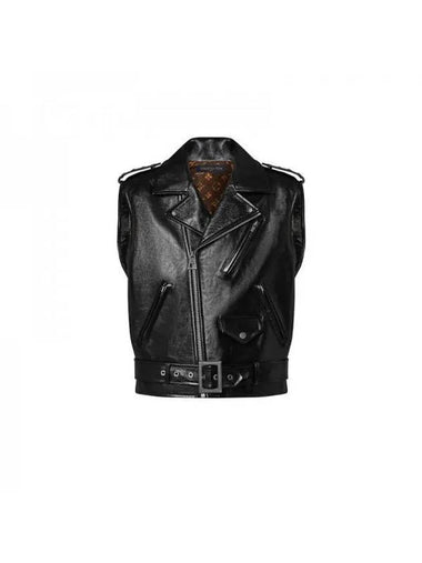 Sleeveless Grain Leather Biker Jacket Black - LOUIS VUITTON - BALAAN 1