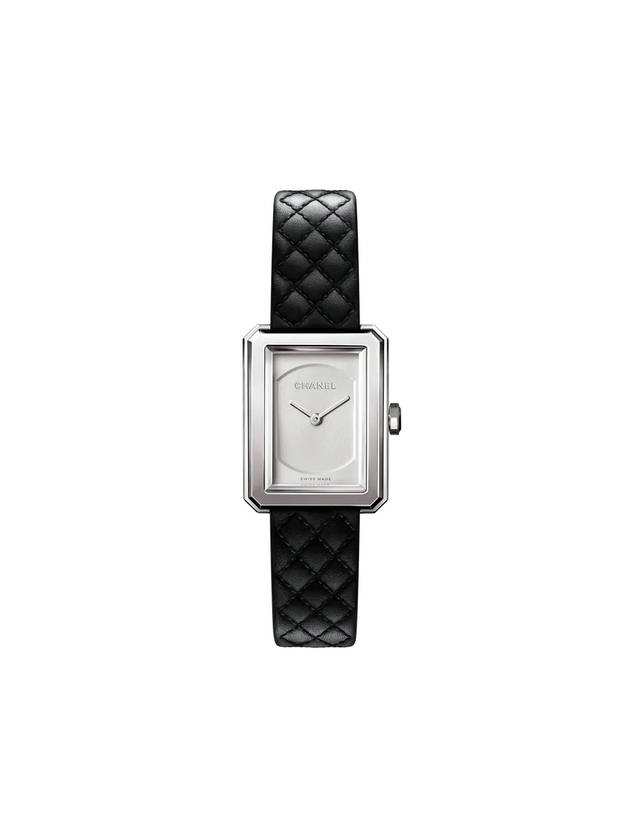 Boyfriend Calfskin Quilted Pattern Strap Small Watch Silver Black - CHANEL - BALAAN.