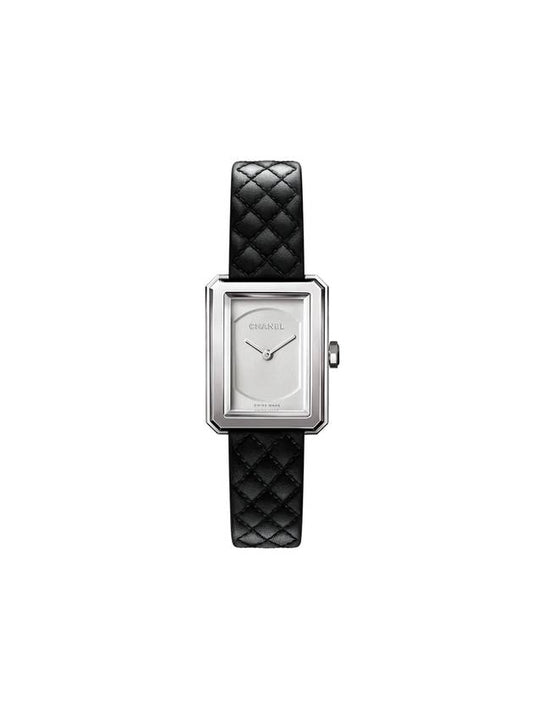 Boyfriend Calfskin Quilted Pattern Strap Small Watch Silver Black - CHANEL - BALAAN.