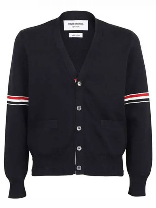 Milano Stitch Sprite Armband Cotton V-neck Cardigan Navy - THOM BROWNE - BALAAN 2