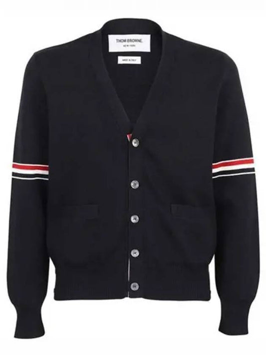 Milano Stitch Sprite Armband Cotton V-neck Cardigan Navy - THOM BROWNE - BALAAN 2