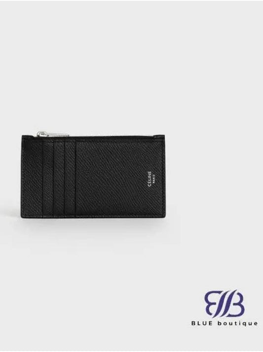 Grain calfskin compact zipper card wallet black - CELINE - BALAAN 1