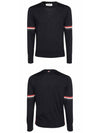 Merino Striped Crew Neck Knit Top Navy - THOM BROWNE - BALAAN 6