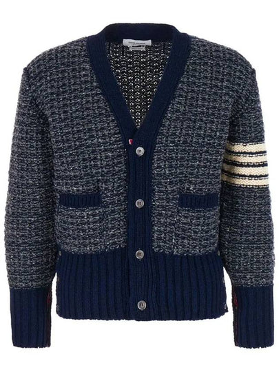 Mohair Tweed 4-Bar Classic V-neck Cardigan Navy - THOM BROWNE - BALAAN 2