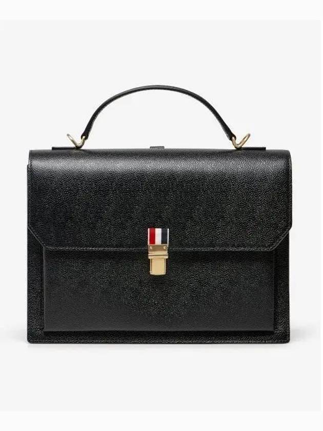 Pebble Grain Leather Tote Bag Black - THOM BROWNE - BALAAN 2