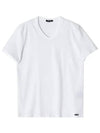 Cotton V-neck Short Sleeve T-Shirt White - TOM FORD - BALAAN 3