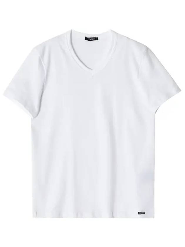 Cotton V-neck Short Sleeve T-Shirt White - TOM FORD - BALAAN 3