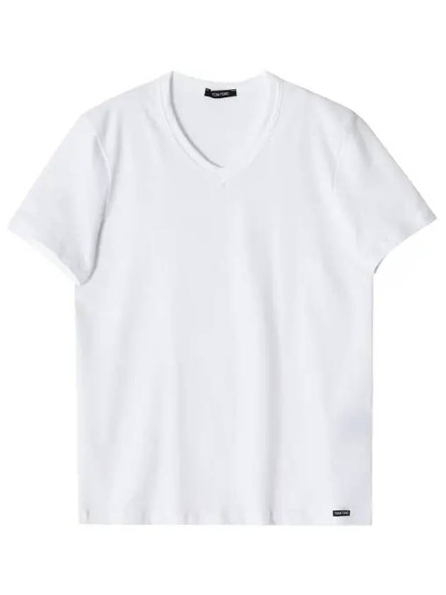 Cotton V-neck Short Sleeve T-Shirt White - TOM FORD - BALAAN 2