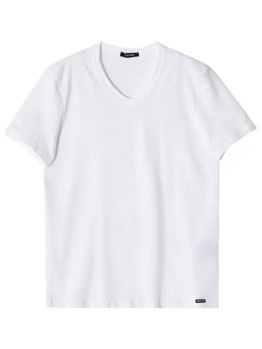 Cotton V-neck Short Sleeve T-Shirt White - TOM FORD - BALAAN 2