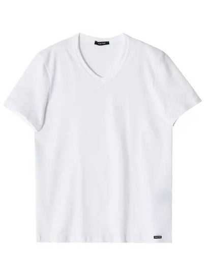 Cotton V-neck Short Sleeve T-Shirt White - TOM FORD - BALAAN 2