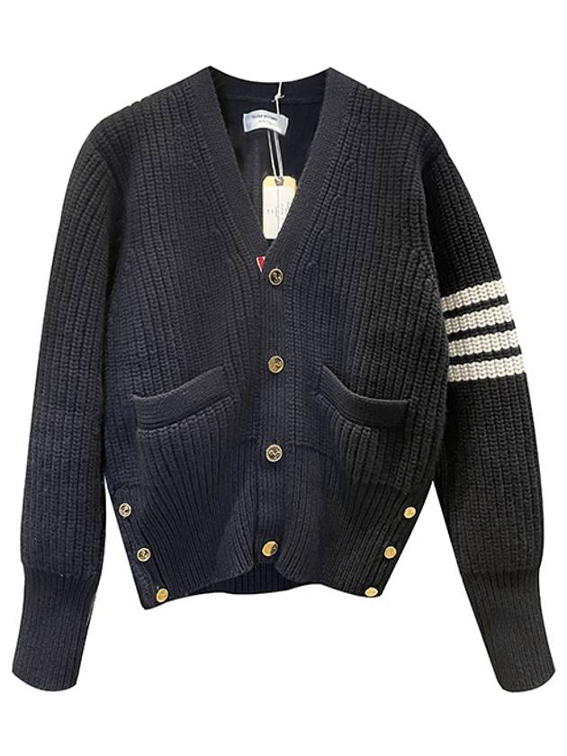 Stitched Classic V-Neck Cashmere Cardigan Navy - THOM BROWNE - BALAAN 2