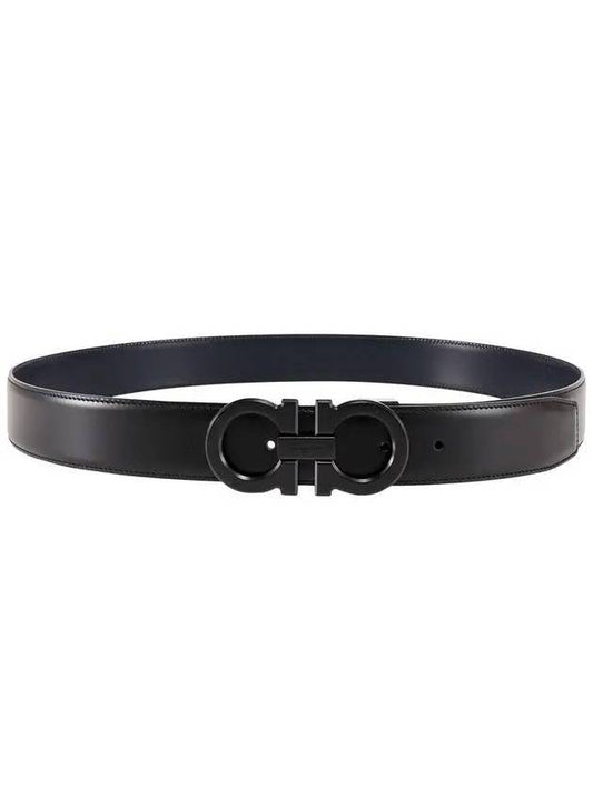 Reversible Gancini Leather Belt Black Navy - SALVATORE FERRAGAMO - BALAAN 1