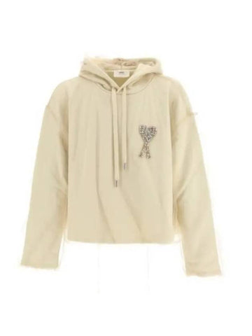 Crystal Heart Logo Hoodie Beige - AMI - BALAAN 1