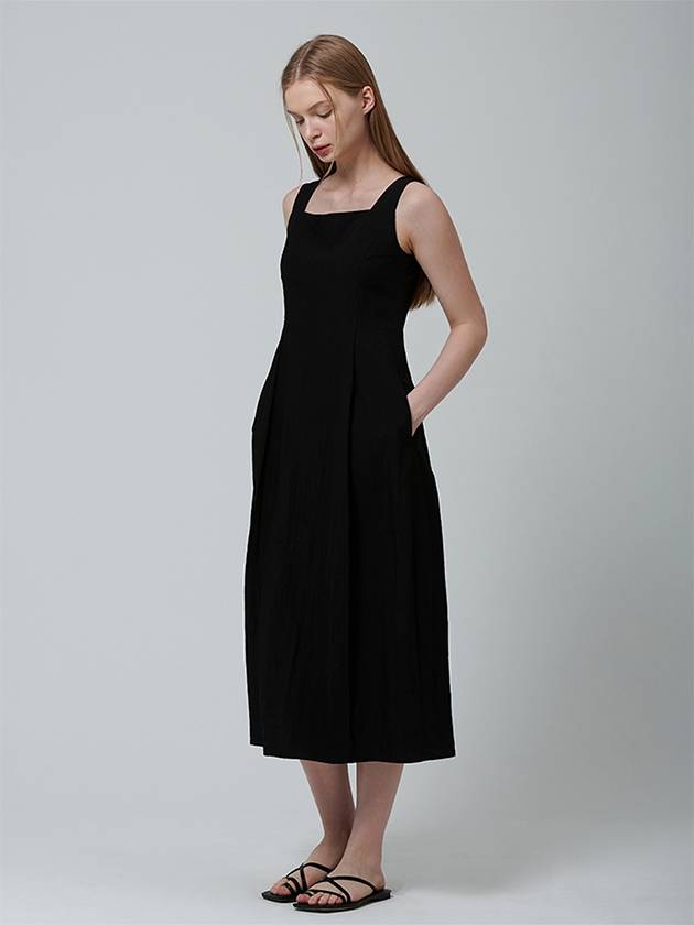 Square Neck Pin Tuck Sleeveless Midi Dress Black - PINBLACK - BALAAN 3