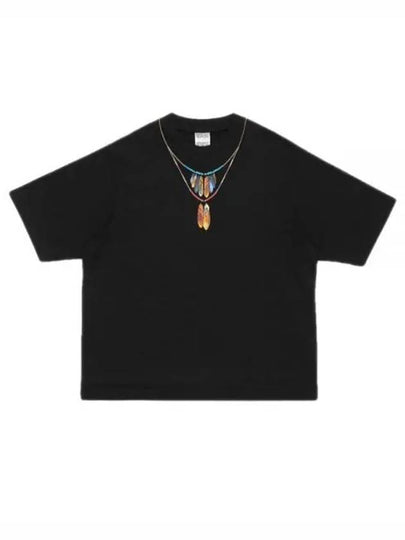 Feather Necklace Over Short Sleeve T-Shirt Black - MARCELO BURLON - BALAAN 2