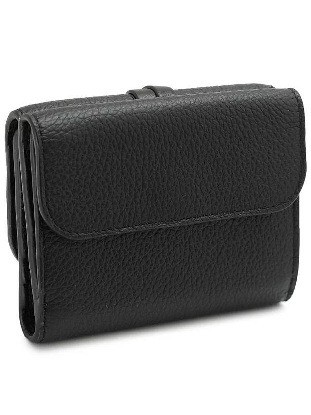 Alphabet Grain Leather Flap Small Half Wallet Black - CHLOE - BALAAN 3