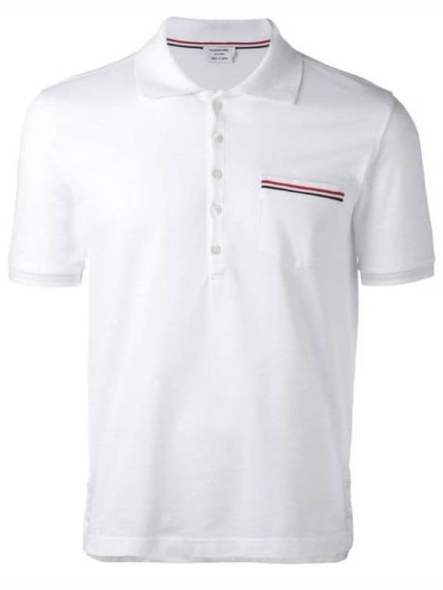 Men's Three Stripes Pocket Mercerized Short Sleeve Polo Shirt White - THOM BROWNE - BALAAN 2