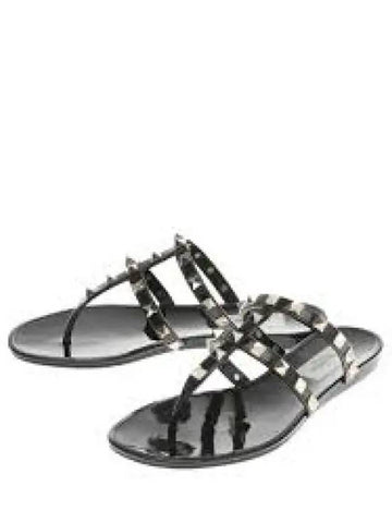 24 4W0S0T84 PVS 0NO 4W2S0T84 Rubber Rockstud Flat Thong Sandals 1200306 - VALENTINO - BALAAN 1