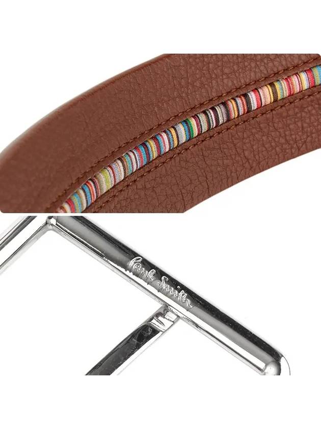 Signature Stripe Trim Leather Belt Brown - PAUL SMITH - BALAAN 4