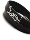 Silver Logo Leather Bracelet Black - SAINT LAURENT - BALAAN 3