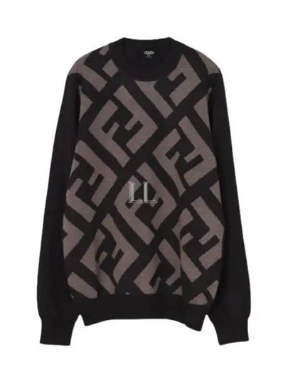 Monogram Jacquard Wool Crewneck Knit Top Brown - FENDI - BALAAN 2