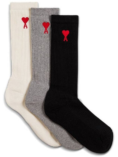 Chain Stitch Heart Logo Socks 3 Pack - AMI - BALAAN 1