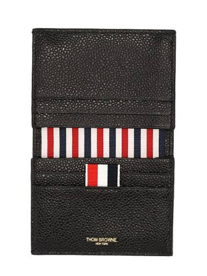 Pebble Grained Leather Double Card Wallet Black - THOM BROWNE - BALAAN 2