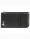 Tiny Cassandre Fragments Silver Hardware Leather Zipper Card Wallet Black - SAINT LAURENT - BALAAN 2