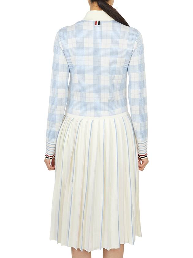 Hairline Check Merino Scalloped Long Dress White - THOM BROWNE - BALAAN 6