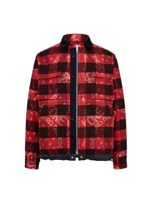 Men's Drawstring Check Pattern Shirt Red 270262 - SACAI - BALAAN 1