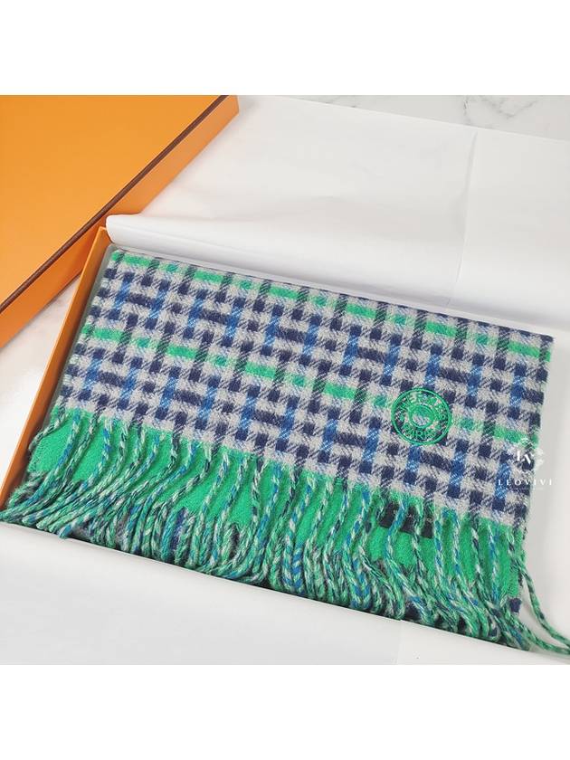 H Ecossais Recto Verso Muffler Gris Bleu Vert - HERMES - BALAAN 3