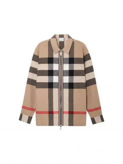 ExaGGerated Check Wool Cotton Overshirt Jacket Archive Beige - BURBERRY - BALAAN 2