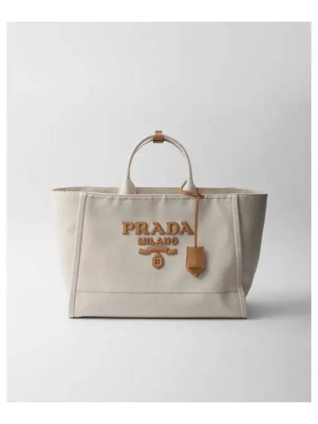 Logo Linen Tote Bag Ivory - PRADA - BALAAN 2