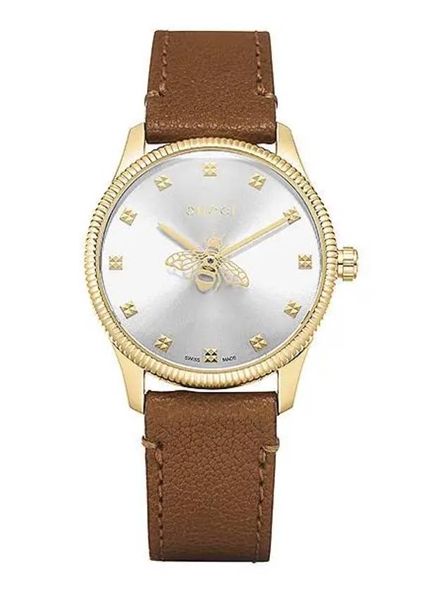 G Timeless Bee Brown Leather Watch Gold YA1265022 - GUCCI - BALAAN 2