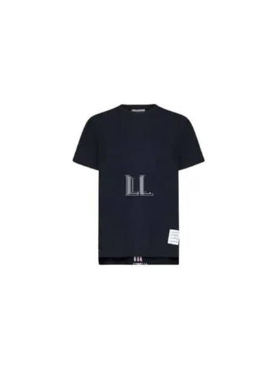 Center Back Stripe Classic Cotton Pique Relaxed Fit Short Sleeve T-Shirt Navy - THOM BROWNE - BALAAN 2