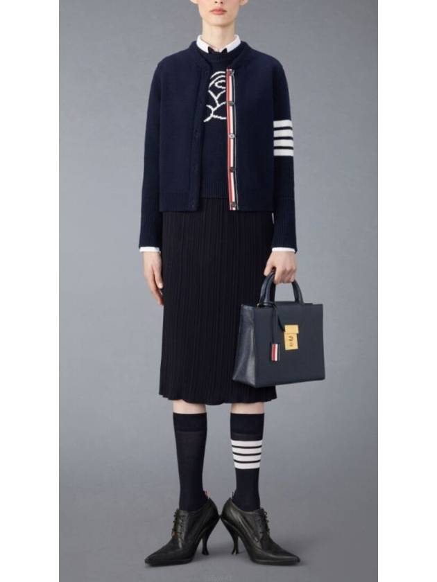 Floral Intarsia Cotton Cardigan Navy - THOM BROWNE - BALAAN 6