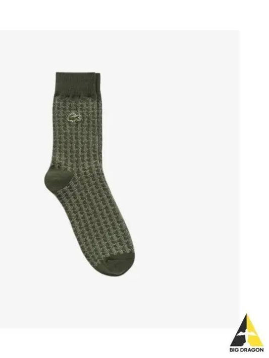 Men s L Logo Jacquard Pattern Medium Socks Khaki - LACOSTE - BALAAN 1