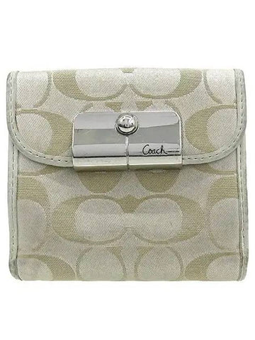 Signature logo jacquard ivory leather trim bi fold wallet - COACH - BALAAN 1