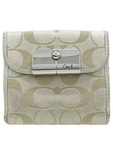 Signature logo jacquard ivory leather trim bi fold wallet - COACH - BALAAN 1