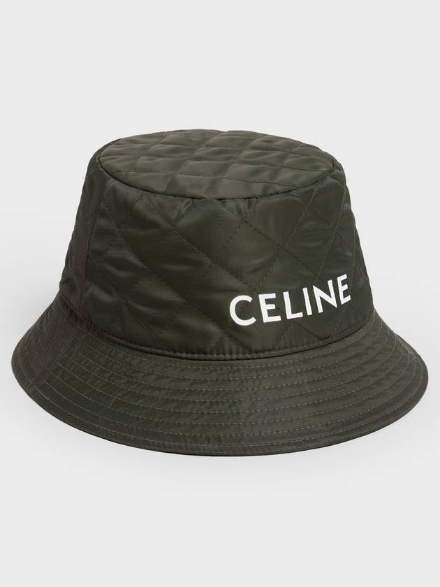 Logo Quilted Nylon Twill Bucket Hat Forest - CELINE - BALAAN.