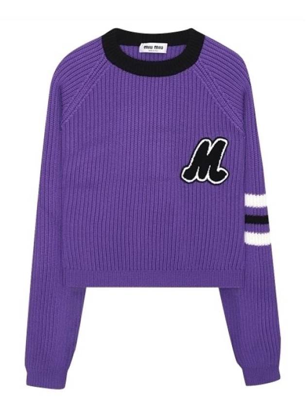 M Logo Wool Knit Top Purple - MIU MIU - BALAAN.