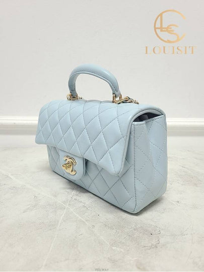 Used luxury goods Lewis It Sky blue classic new mini top handle lambskin flap bag - CHANEL - BALAAN 2